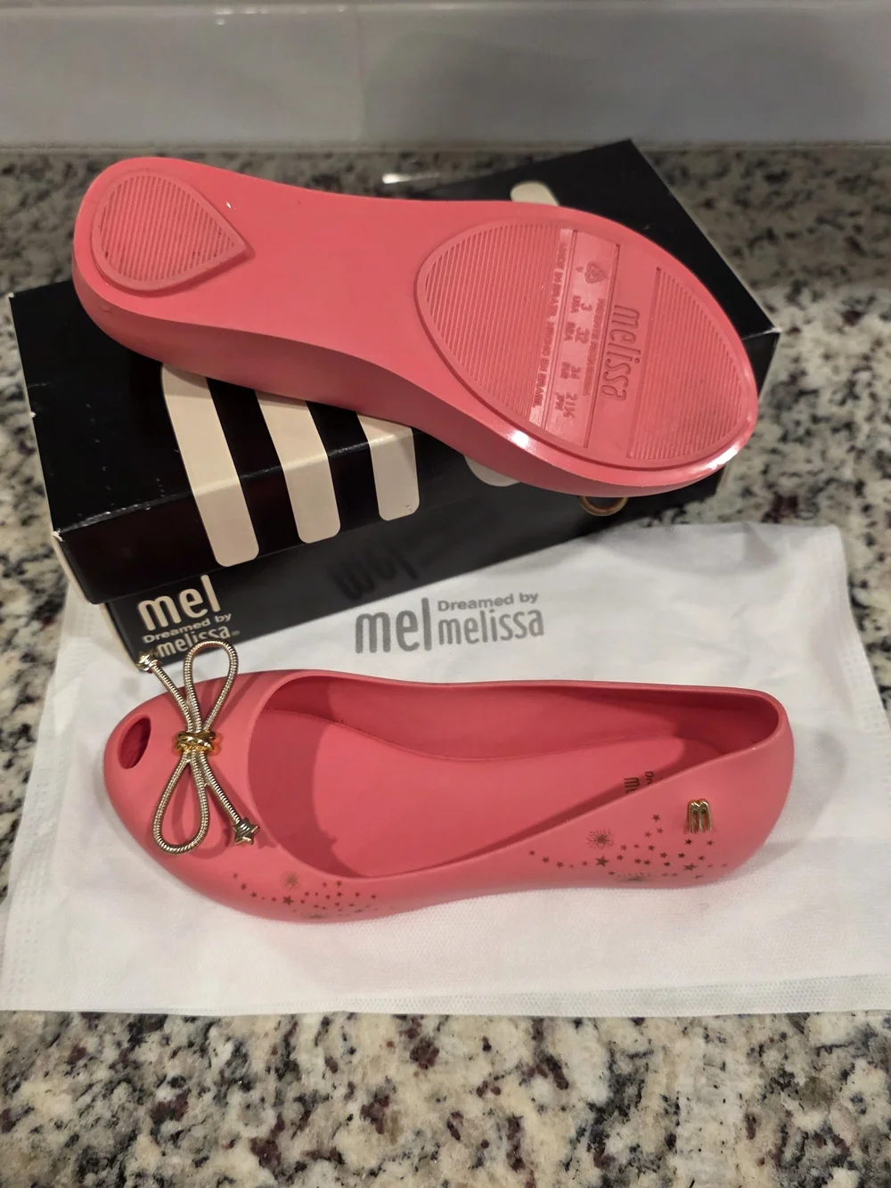 Mel Girls Ultragirl Elements Ballet Flats with Gold Bow Accent - Size 3Y